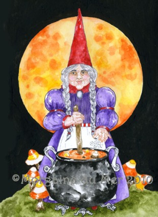 Halloween Witch Gnome Art Print