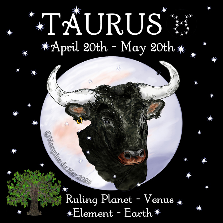 Taurus Sun Sign Zodiac Print with black sky backgroun