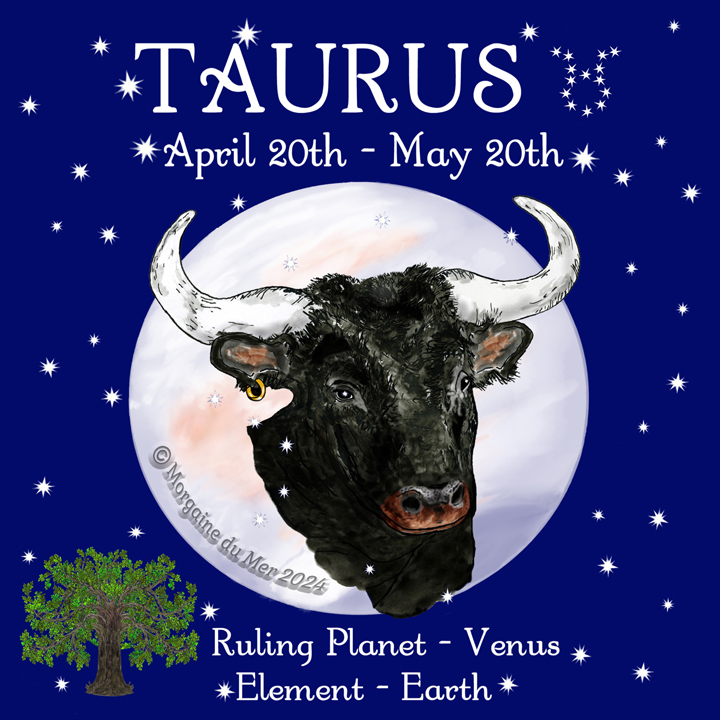 Taurus Sun Sign Zodiac Print with blue sky background